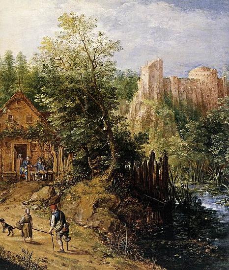Pieter van Gunst Mountain Valley with Inn and Castle